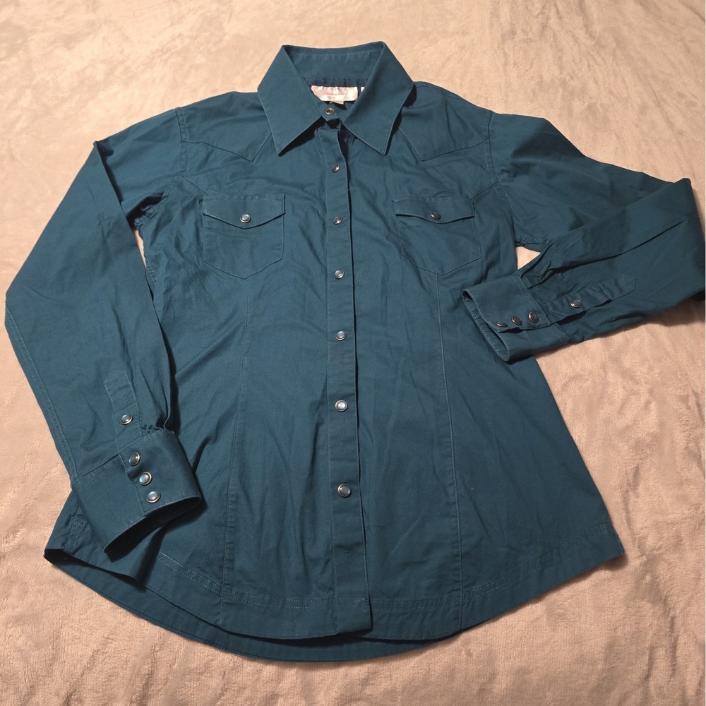 Panhandle Deep Teal Western Pearl Snap Women's Shirt Cowgirl Rodeo Medium